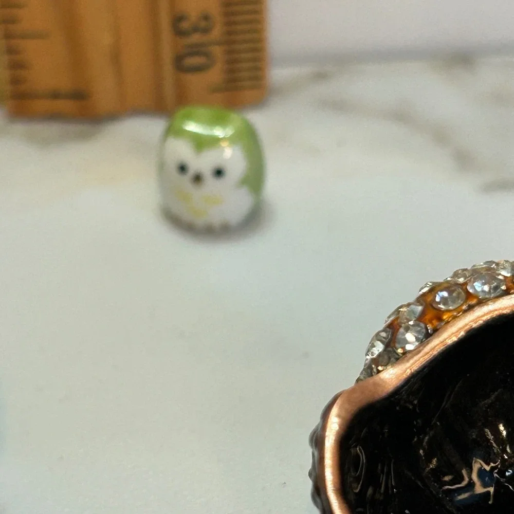 Vintage Style Crystal Hedgehog Trinket Box Set with Mini Owl Figurine 2pc